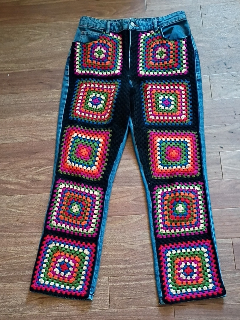FARM Rio Crochet Squares Denim Jeans sz L